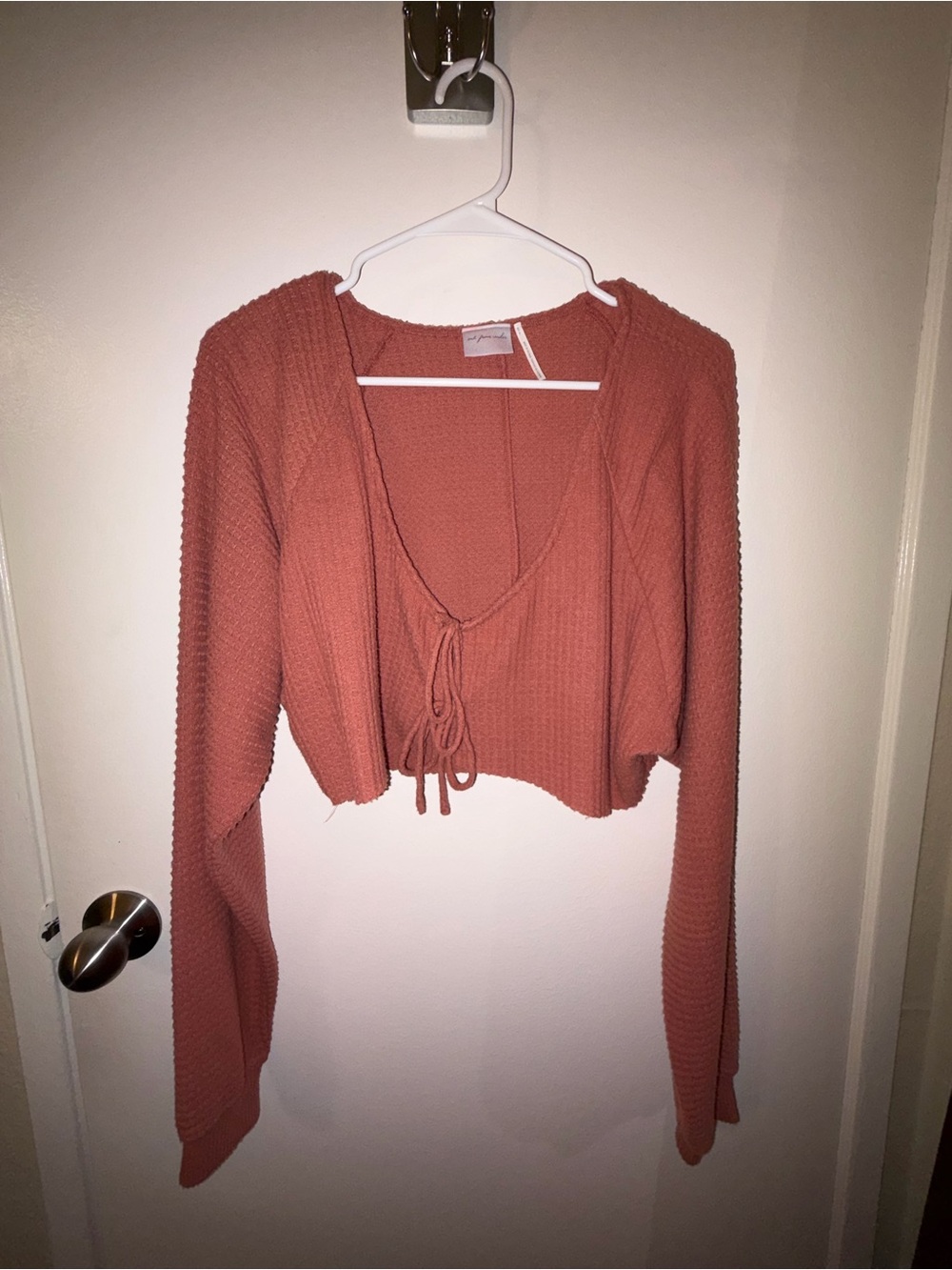 Waffle Knit Tie-Front Cropped Top